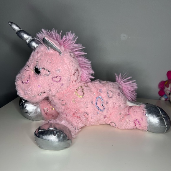 Pink and silver stuffed unicorn with hearts - Picture 2 of 2